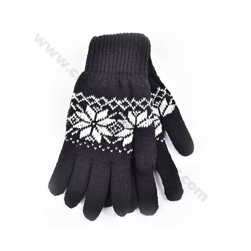  Men's Winter Gloves with Large Snowflake Pattern - Navy, Grey, and Black, Acrylic-Spandex Blend