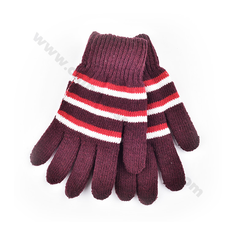 Unisex Winter Gloves with Classic Stripe Pattern - Plush Lined, Acrylic-Spandex Blend, Cozy Comfort