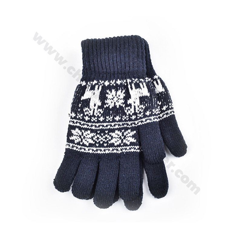 Unisex Winter Gloves with Jacquard Deer and Snowflake Pattern - All-Occasion, Luxuriously Lined, Durable Blend