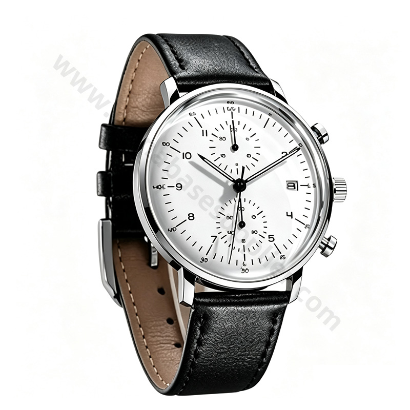 Men's Chronograph-Style Analog Quartz Watch - Twin Sub-Dial Design, Date Window, Leather-Look Strap